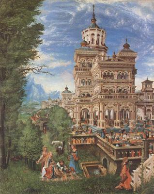 Albrecht Altdorfer Susanna at her Bath and The Stoning of the Old Men (mk08) Germany oil painting art
